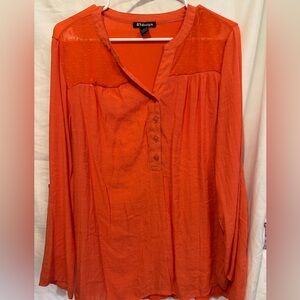 Orange Long Sleeve Buttoned Blouse with Mandarin Collar